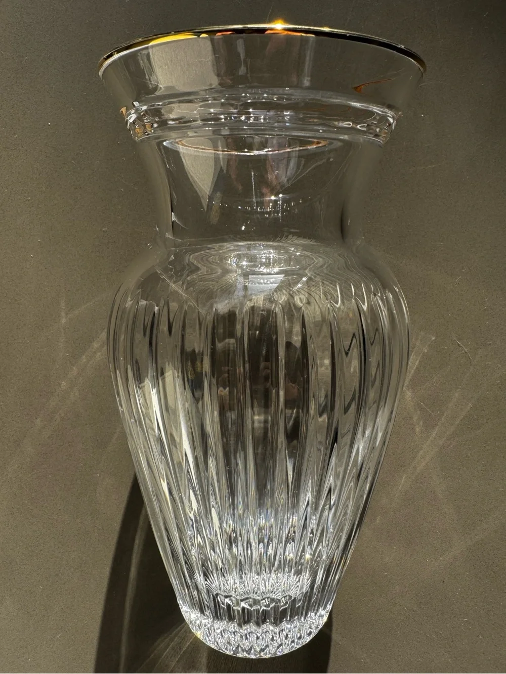 Marquis by Waterford Crystal Vase Gold Rim Optic Cut Flared Vintage